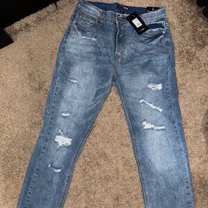 Fashion Nova "Boy Don’t Try It" Straight Leg Jeans - Light Blue Wash, Size 5 (Ne